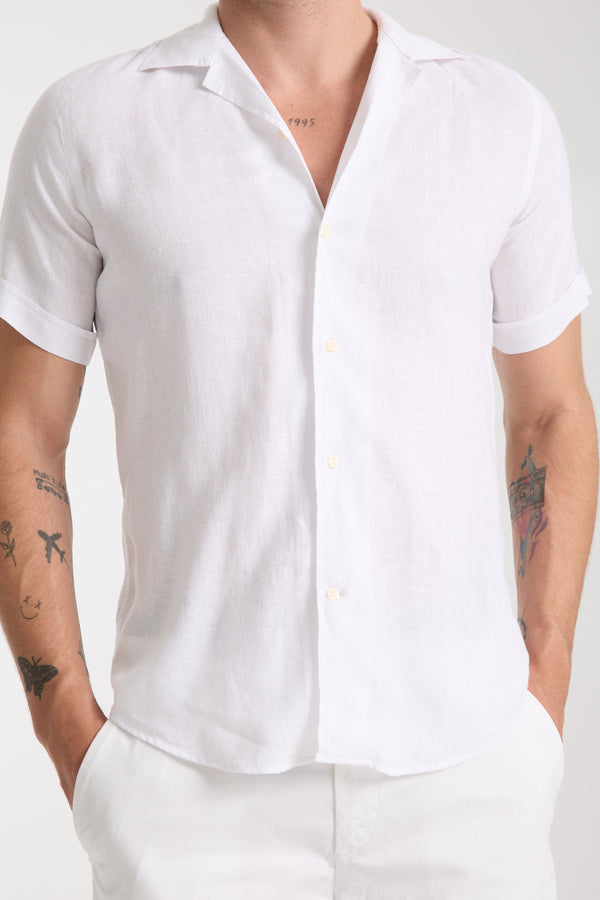 Chemise Homme Manche Courte Hawaii Sport Lin Blanc