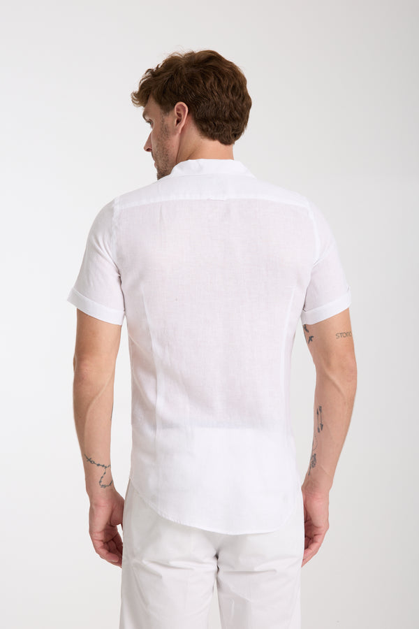 Chemise Homme Manche Courte Hawaii Sport Lin Blanc