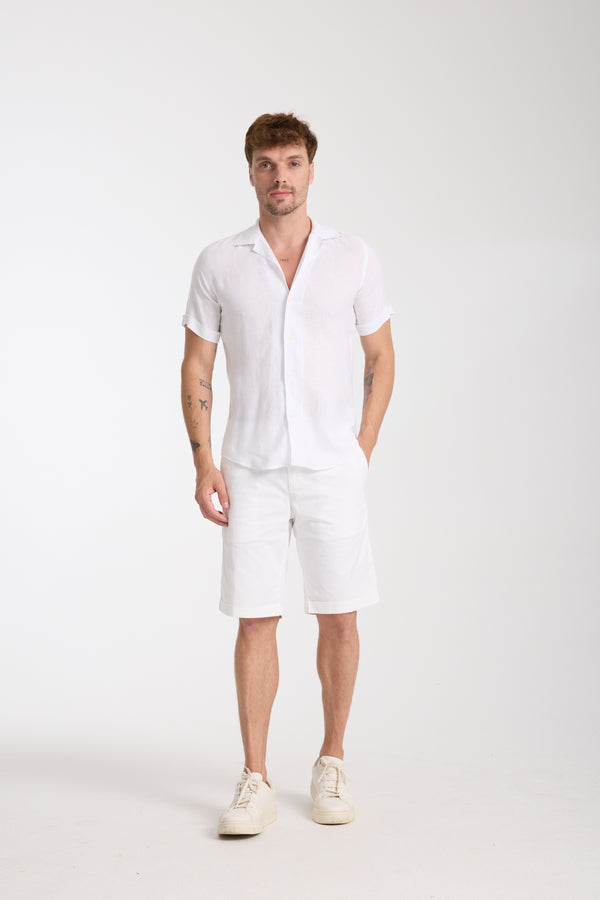 Chemise Homme Manche Courte Hawaii Sport Lin Blanc