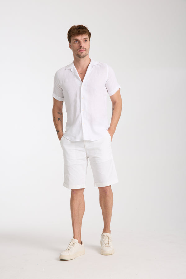 Chemise Homme Manche Courte Hawaii Sport Lin Blanc