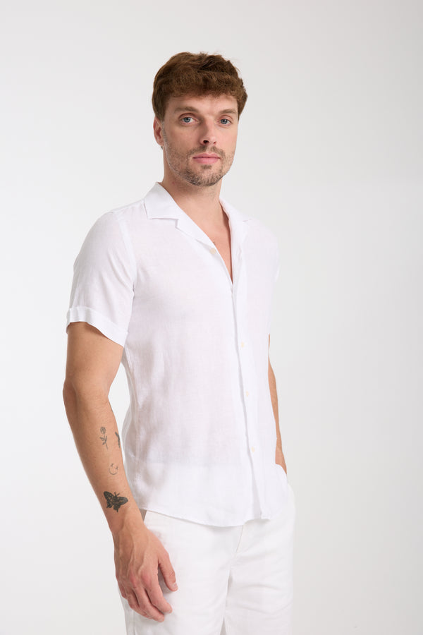 Chemise Homme Manche Courte Hawaii Sport Lin Blanc
