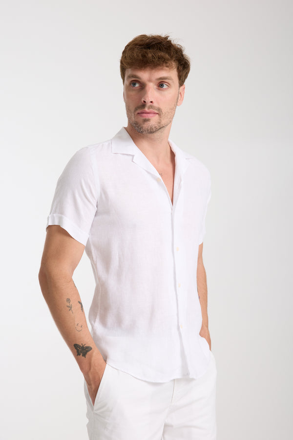 Chemise Homme Manche Courte Hawaii Sport Lin Blanc