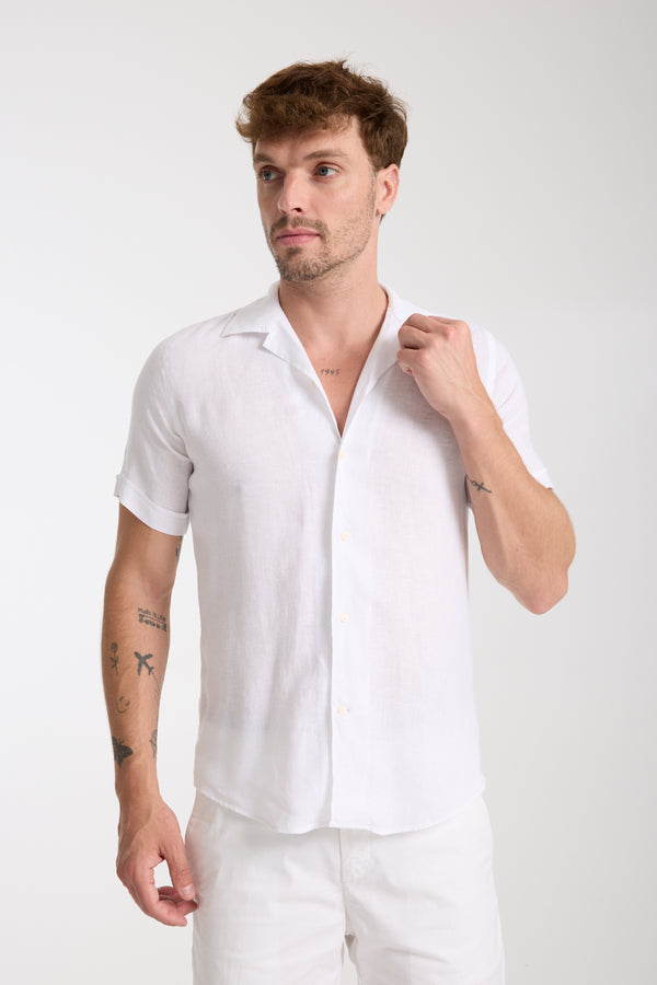 Chemise Homme Manche Courte Hawaii Sport Lin Blanc