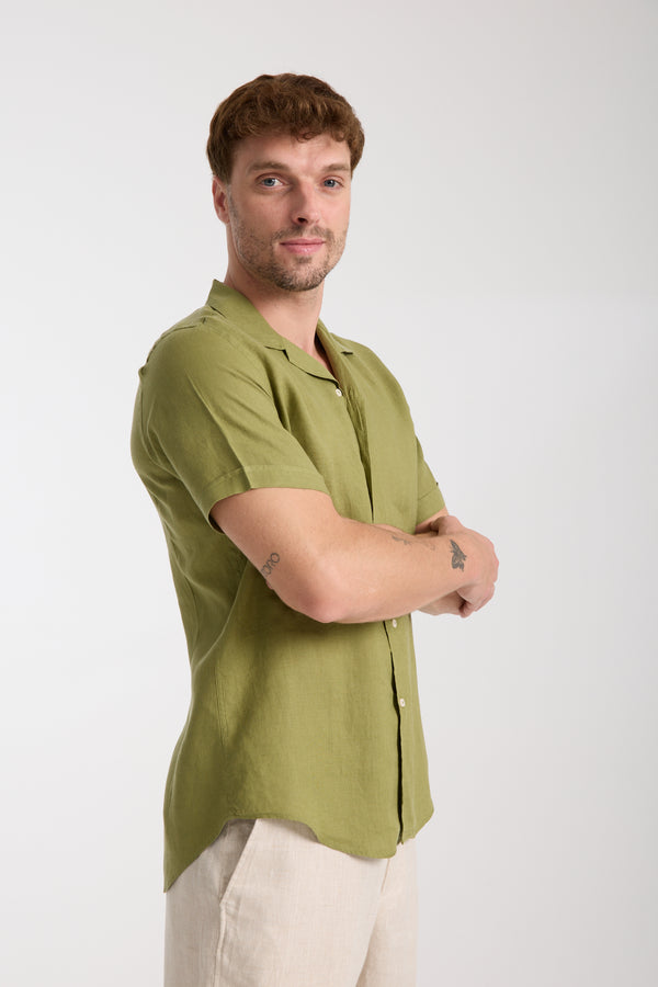 Camisa Hombre Manga corta Hawaii Sport Lino Verde