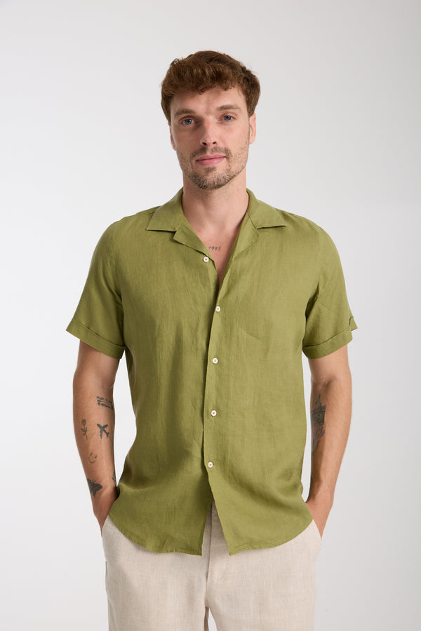 Camisa Hombre Manga corta Hawaii Sport Lino Verde