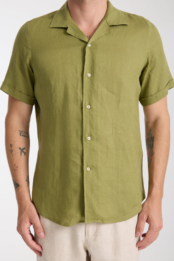Camisa Hombre Manga corta Hawaii Sport Lino Verde