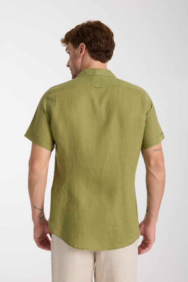Camisa Hombre Manga corta Hawaii Sport Lino Verde