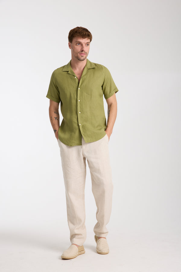 Camisa Hombre Manga corta Hawaii Sport Lino Verde