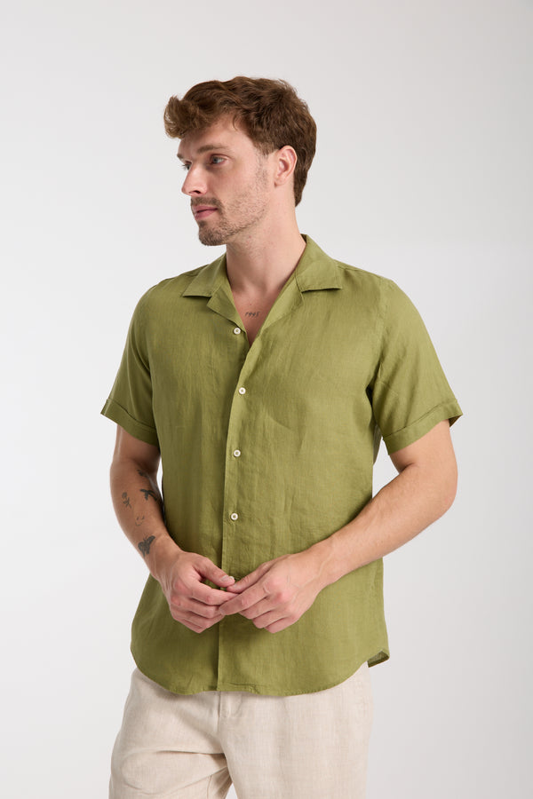 Camisa Hombre Manga corta Hawaii Sport Lino Verde