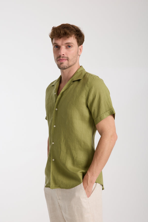 Camisa Hombre Manga corta Hawaii Sport Lino Verde