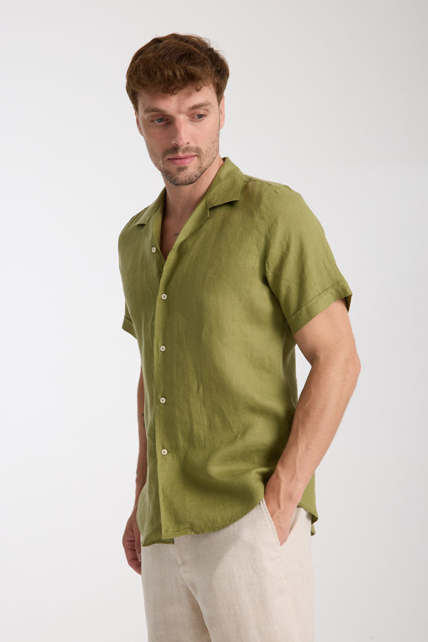 Camisa Hombre Manga corta Hawaii Sport Lino Verde
