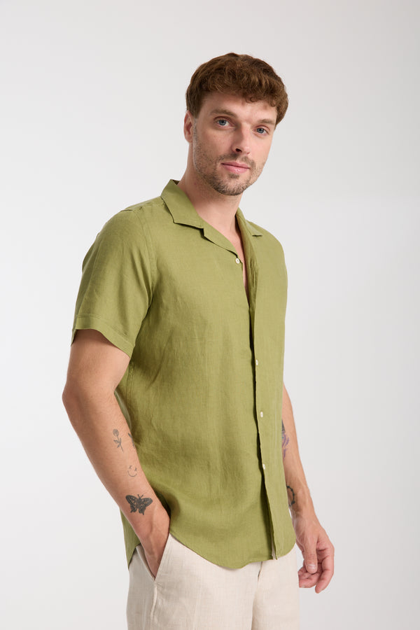 Camisa Hombre Manga corta Hawaii Sport Lino Verde