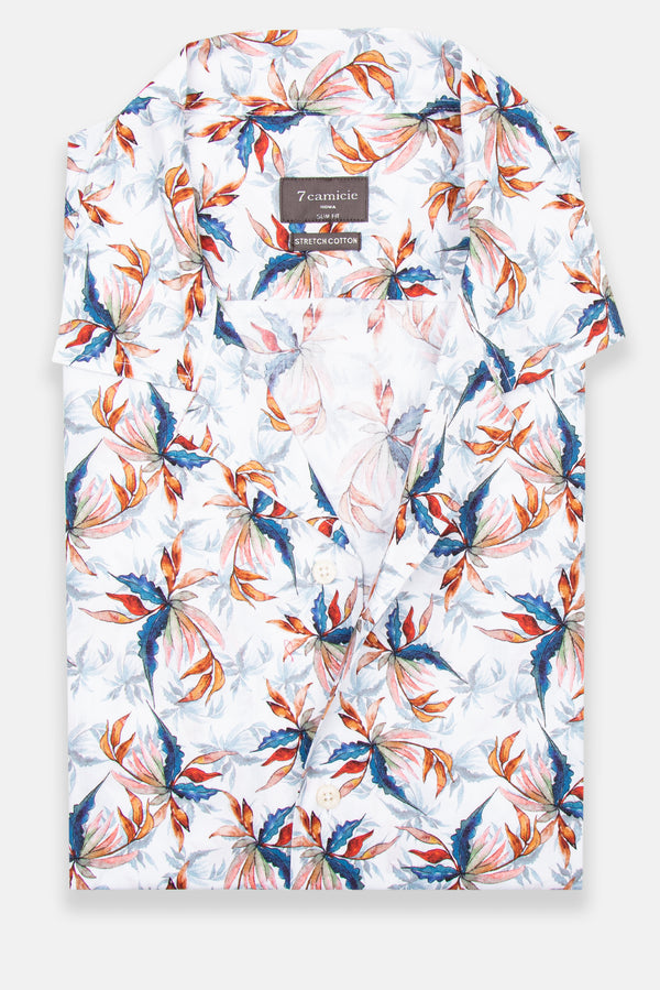 Hawaii Sport Herren Hemd Kurzarm Poplin Stretch Weiss Blau