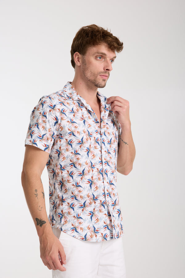 Hawaii Sport Herren Hemd Kurzarm Poplin Stretch Weiss Blau
