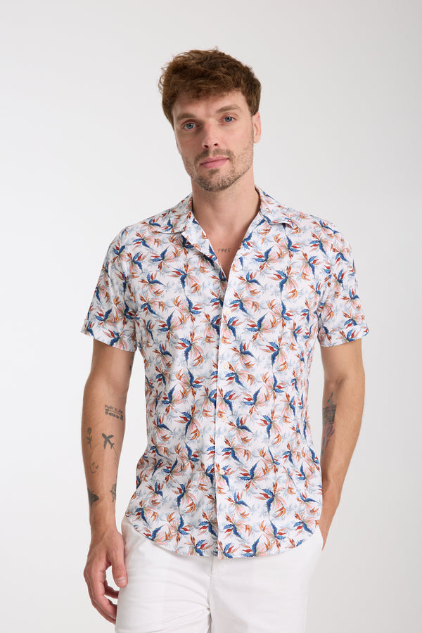 Hawaii Sport Herren Hemd Kurzarm Poplin Stretch Weiss Blau