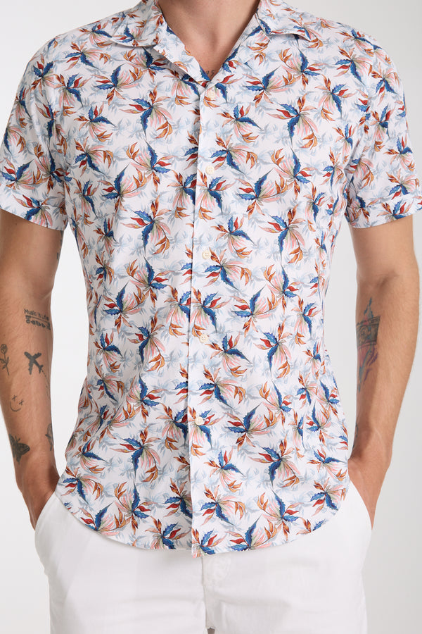 Hawaii Sport Herren Hemd Kurzarm Poplin Stretch Weiss Blau