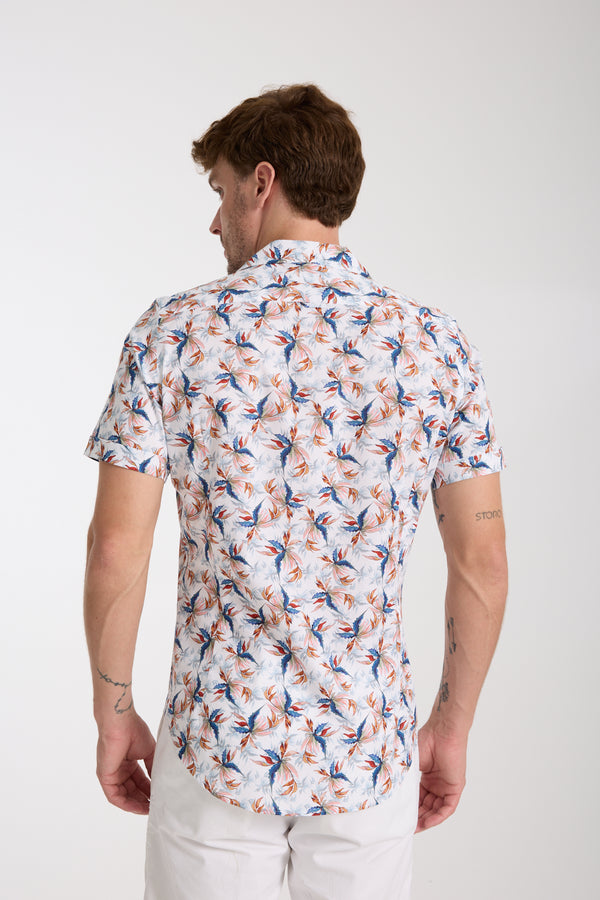 Hawaii Sport Herren Hemd Kurzarm Poplin Stretch Weiss Blau