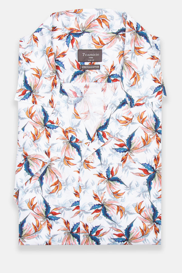 Hawaii Sport Herren Hemd Kurzarm Poplin Stretch Weiss Blau