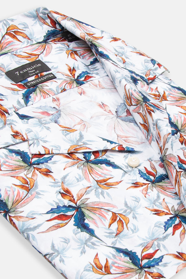 Hawaii Sport Herren Hemd Kurzarm Poplin Stretch Weiss Blau
