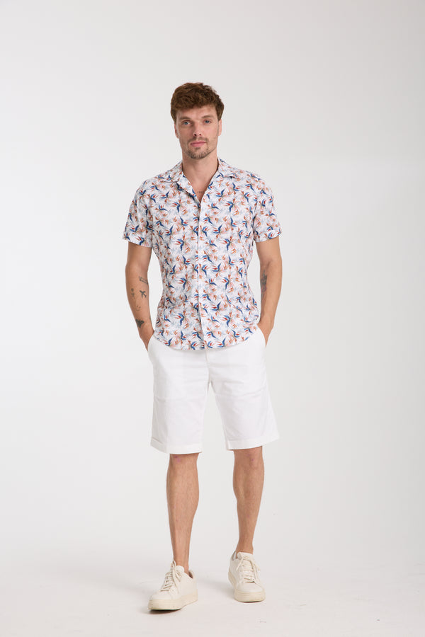 Hawaii Sport Herren Hemd Kurzarm Poplin Stretch Weiss Blau