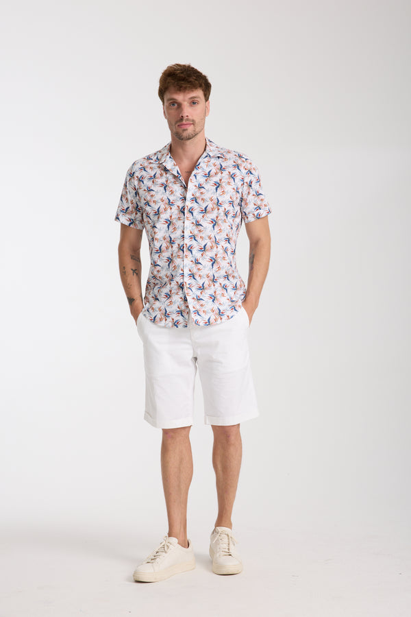 Hawaii Sport Herren Hemd Kurzarm Poplin Stretch Weiss Blau