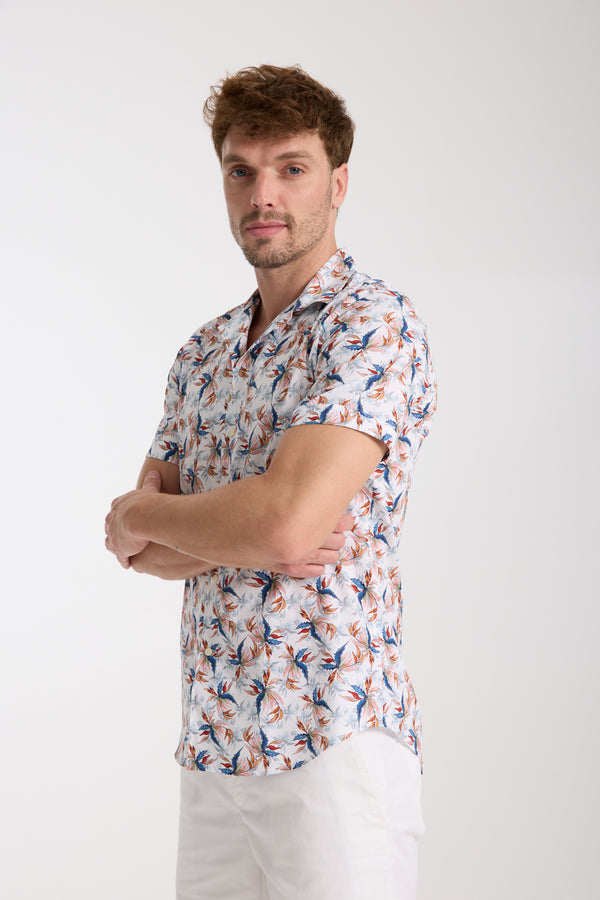 Hawaii Sport Herren Hemd Kurzarm Poplin Stretch Weiss Blau