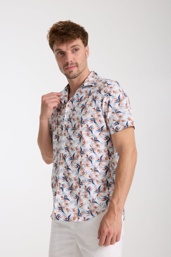 Hawaii Sport Herren Hemd Kurzarm Poplin Stretch Weiss Blau