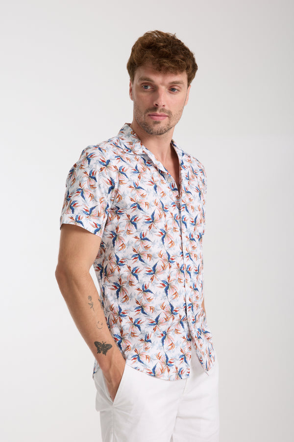 Hawaii Sport Herren Hemd Kurzarm Poplin Stretch Weiss Blau