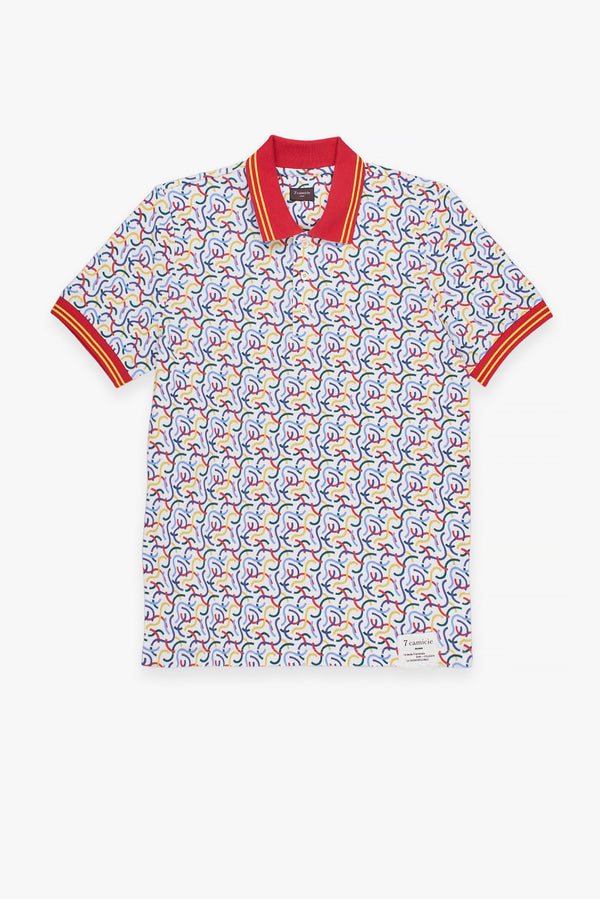 Piquet Man Polo White Red