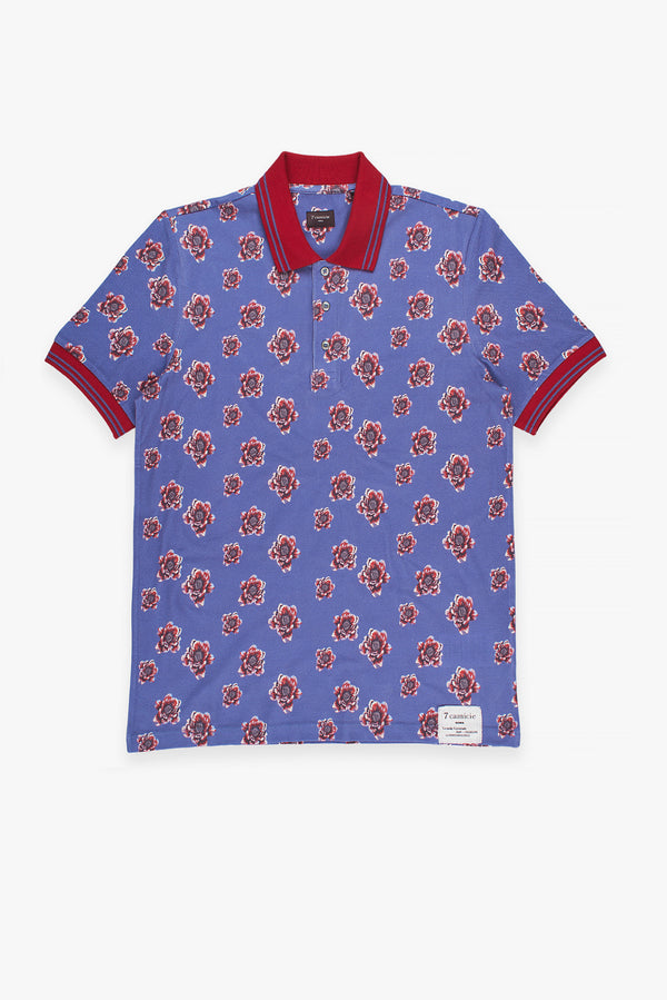 Herren Polo Piquet Blau Rot