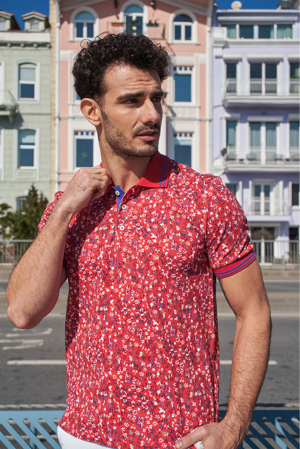 Piquet Man Polo Red Blue