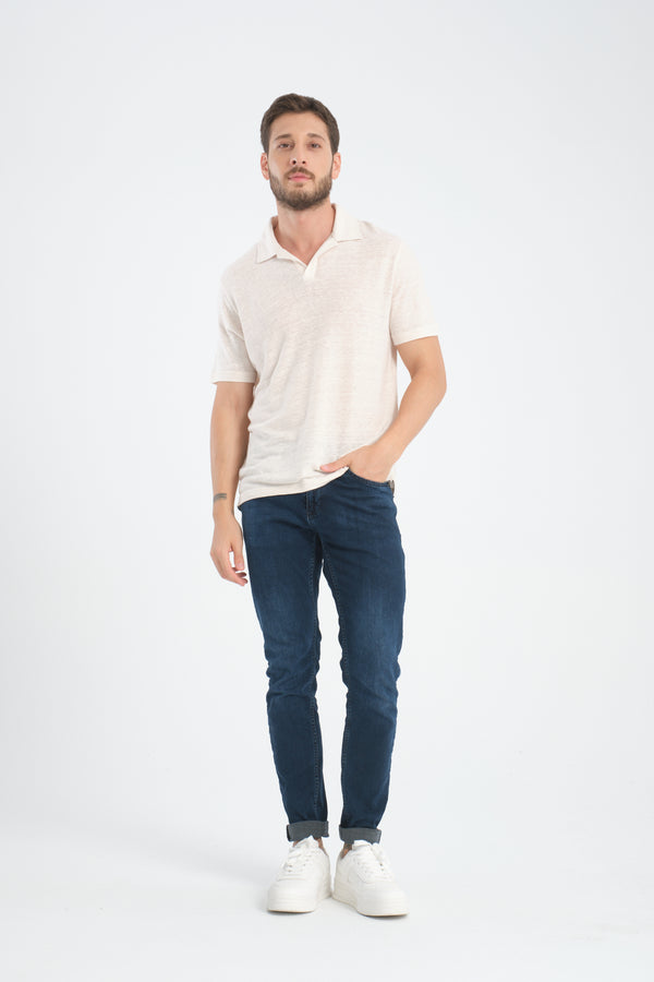 Polo Homme Lin Blanc