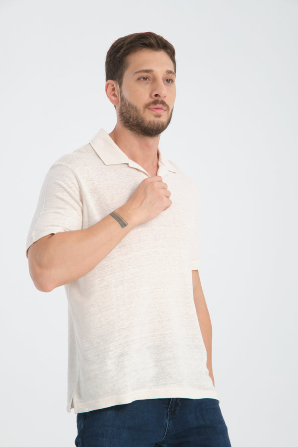 Polo Homme Lin Blanc