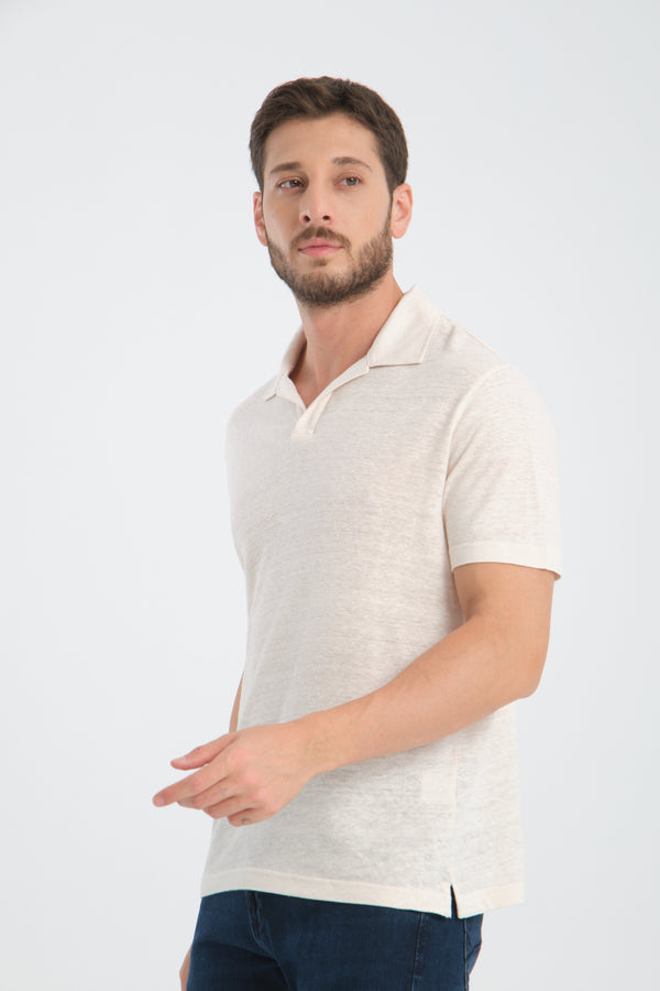 Polo Homme Lin Blanc