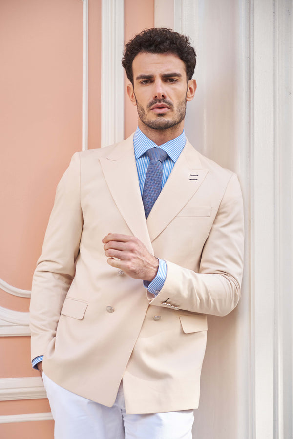 Polyviscose Man Jacket Beige