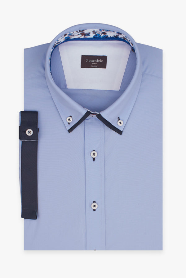 Camisa Hombre Manga corta Bernini Iconic Popelin Stretch Azul Claro