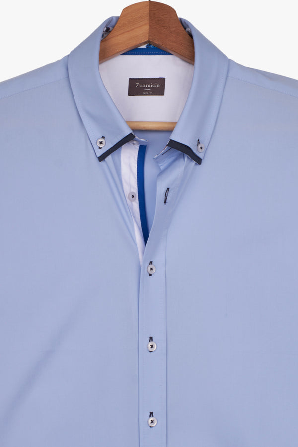 Camisa Hombre Manga corta Bernini Iconic Popelin Stretch Azul Claro