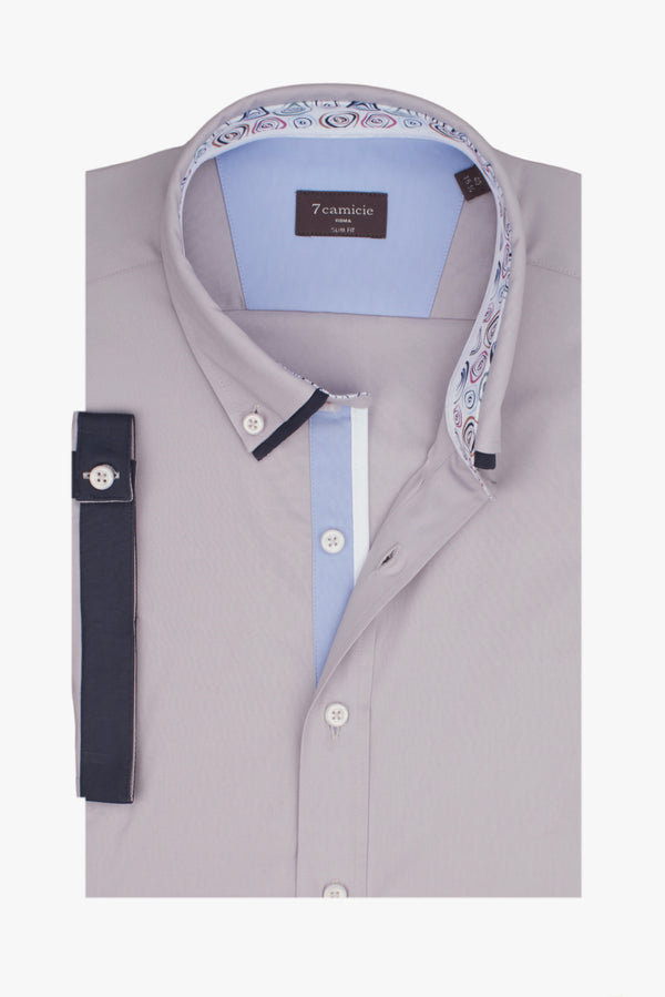 Camicia Uomo Manica Corta Bernini Iconic Popelin Stretch Grigio