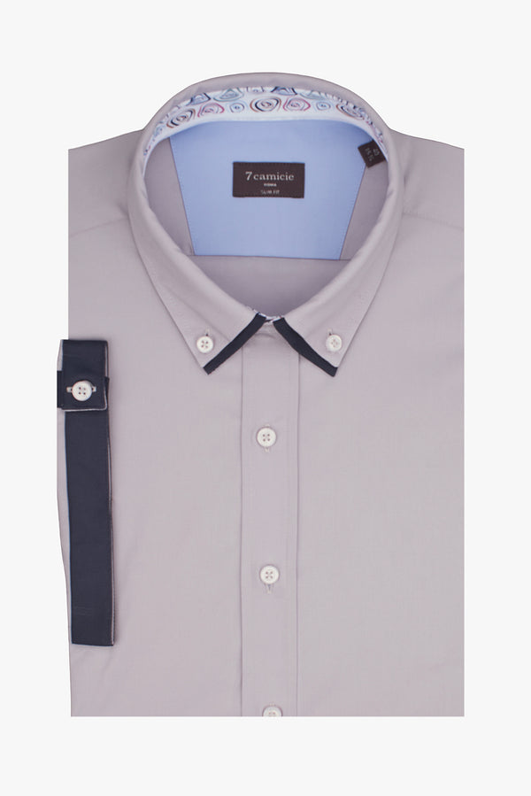 Camicia Uomo Manica Corta Bernini Iconic Popelin Stretch Grigio