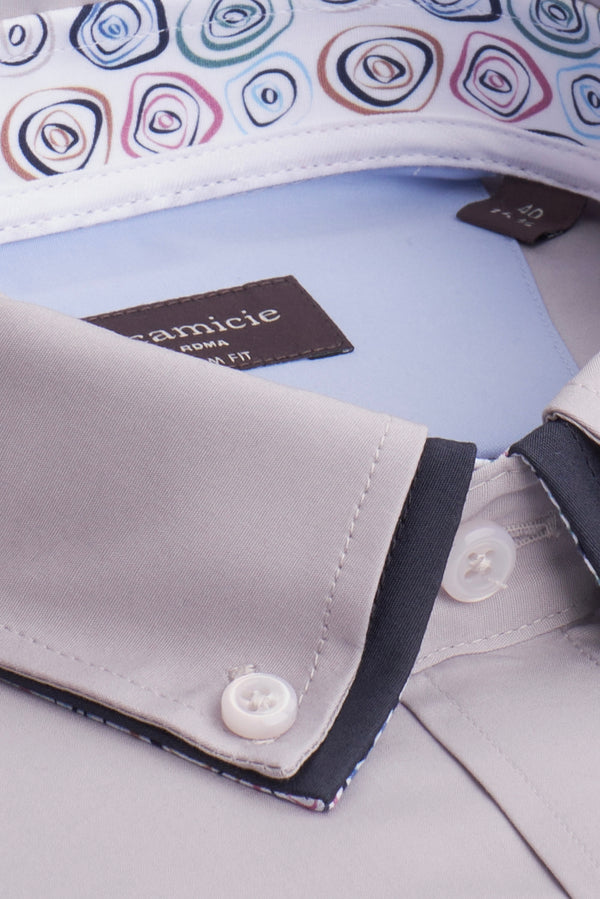 Camicia Uomo Manica Corta Bernini Iconic Popelin Stretch Grigio