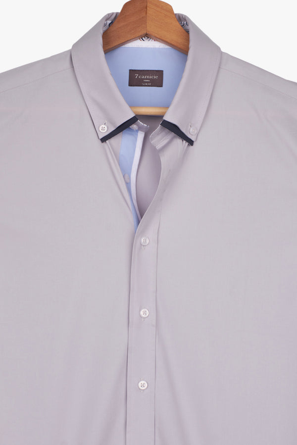 Camicia Uomo Manica Corta Bernini Iconic Popelin Stretch Grigio