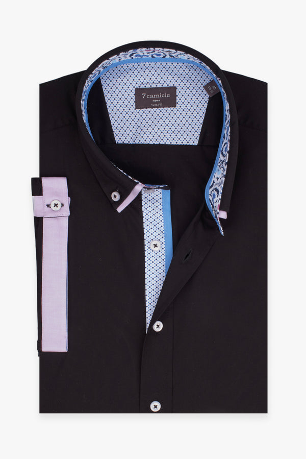 Chemise Homme Manche Courte Bernini Iconic Popelin Stretch Noir