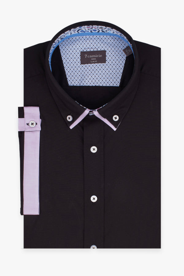Chemise Homme Manche Courte Bernini Iconic Popelin Stretch Noir