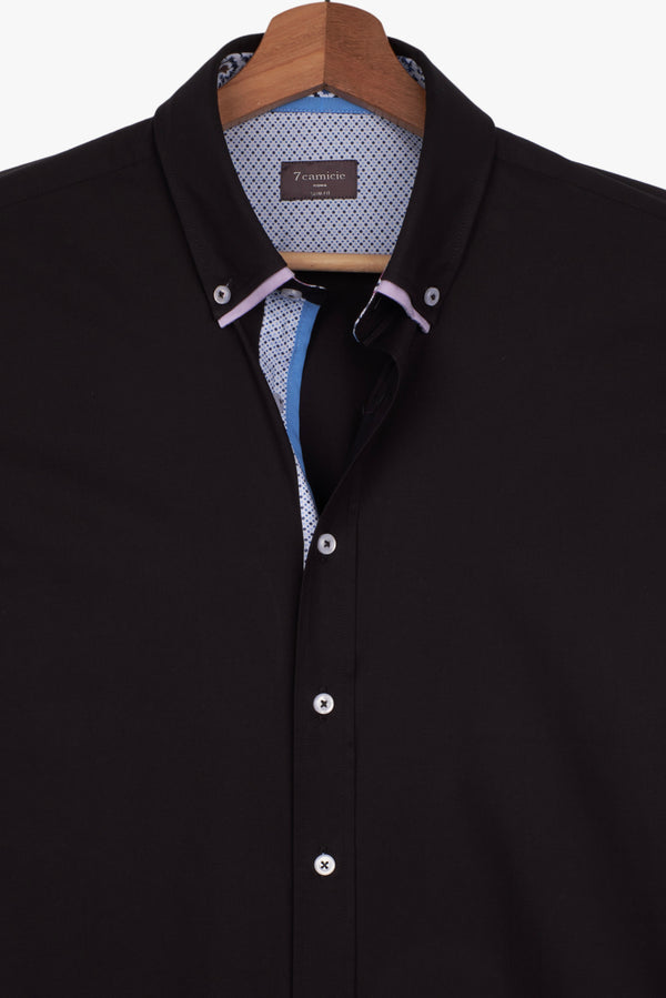 Chemise Homme Manche Courte Bernini Iconic Popelin Stretch Noir