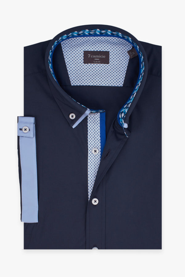 Bernini Iconic Herren Hemd Kurzarm Poplin Stretch Blau
