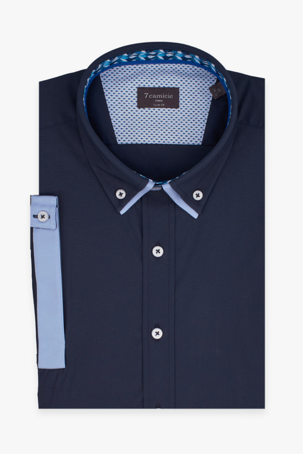 Bernini Iconic Herren Hemd Kurzarm Poplin Stretch Blau