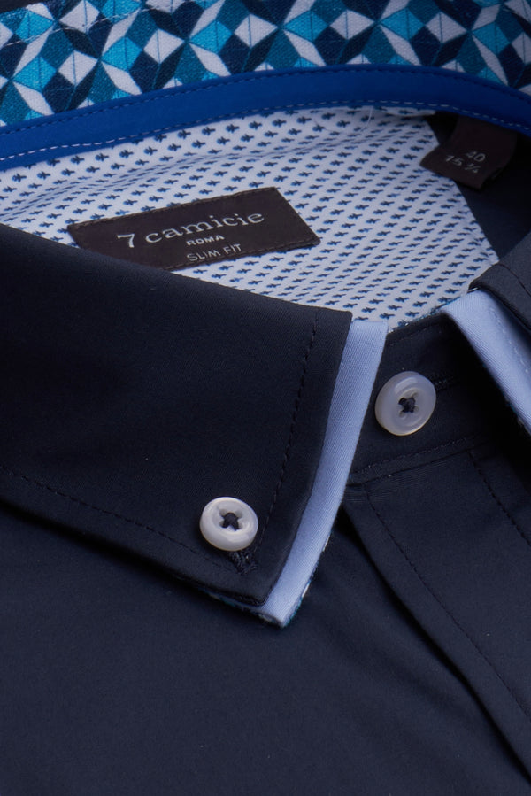 Bernini Iconic Herren Hemd Kurzarm Poplin Stretch Blau