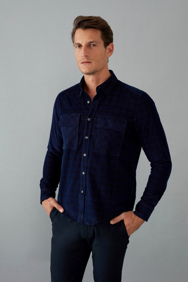 Camicia Uomo Sport in Velluto con Tasche