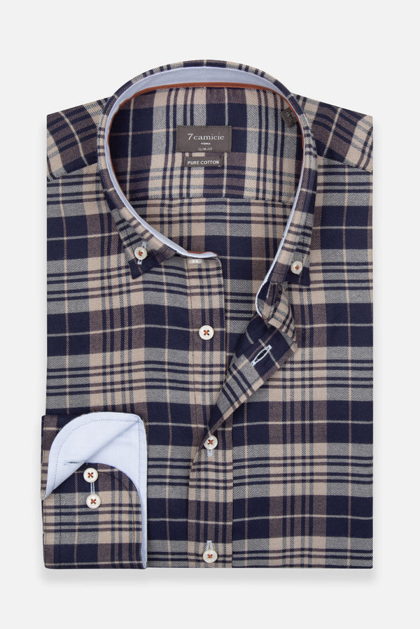 Camicia Uomo Leonardo Sport Flanella Marrone Celeste