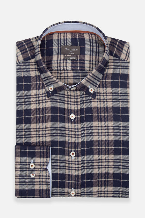 Camicia Uomo Leonardo Sport Flanella Marrone Celeste